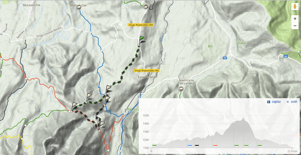 Mapa trasy biegowej Wierch Poroniec