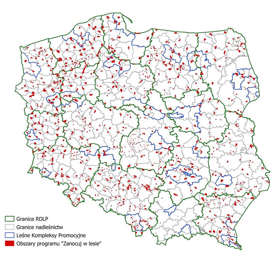 Mapa obszarów "Zanocuj w lesie"