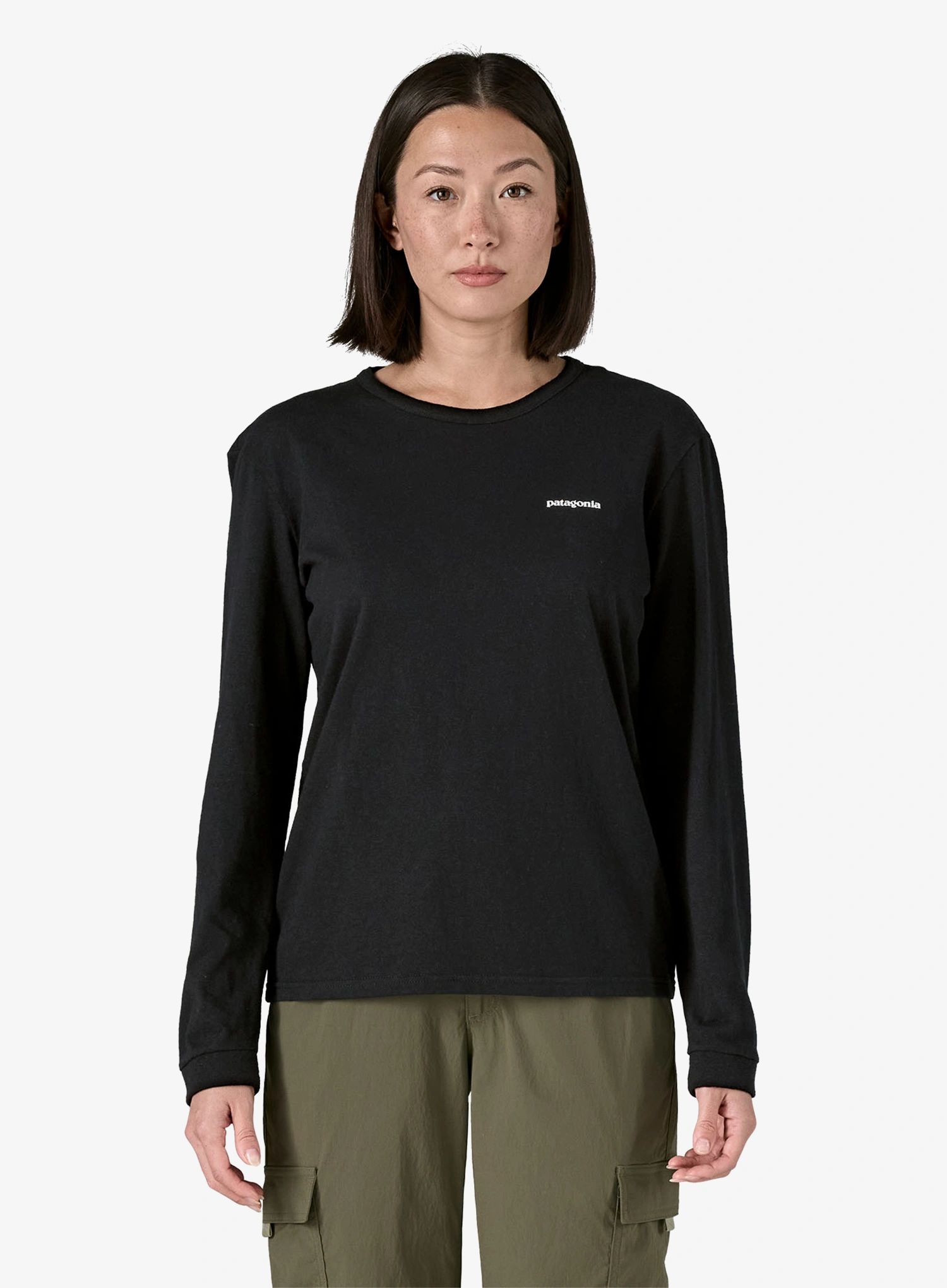 Dámské triko s dlouhým rukávem Patagonia L/S P-6 Logo Responsibili-Tee - black