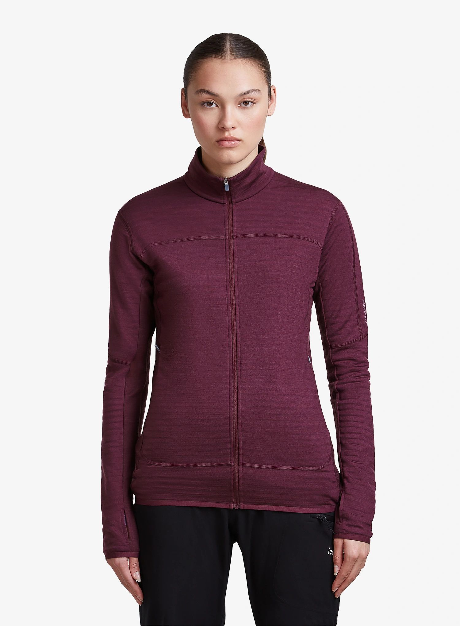 Dámská mikina Icebreaker Merino Blend 300 RealFleece Descender LS Zip Hoodie - dk berry