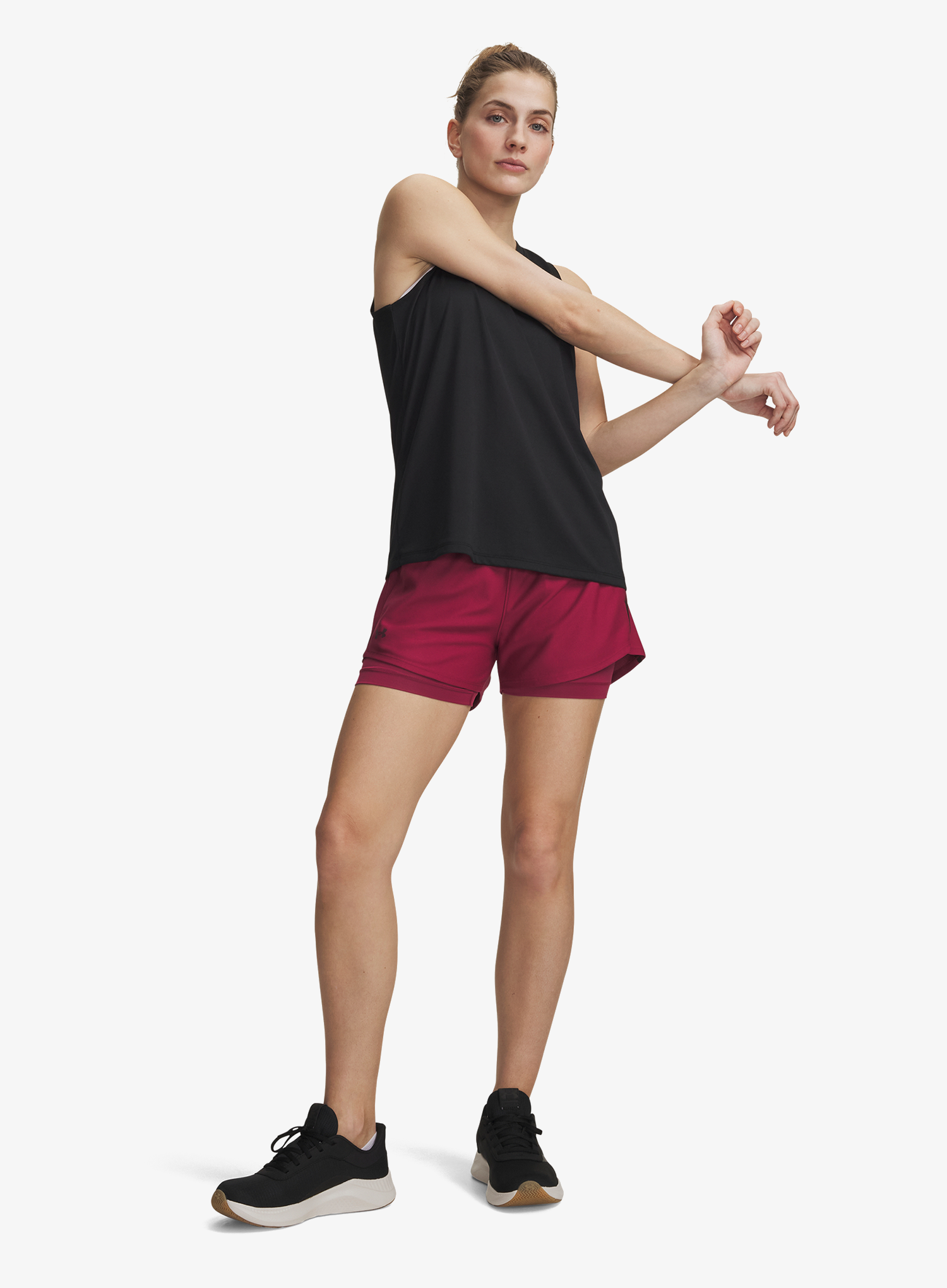 Spodenki damskie Under Armour Tech Play Up 2in1 Shorts - claret/claret/ox blood
