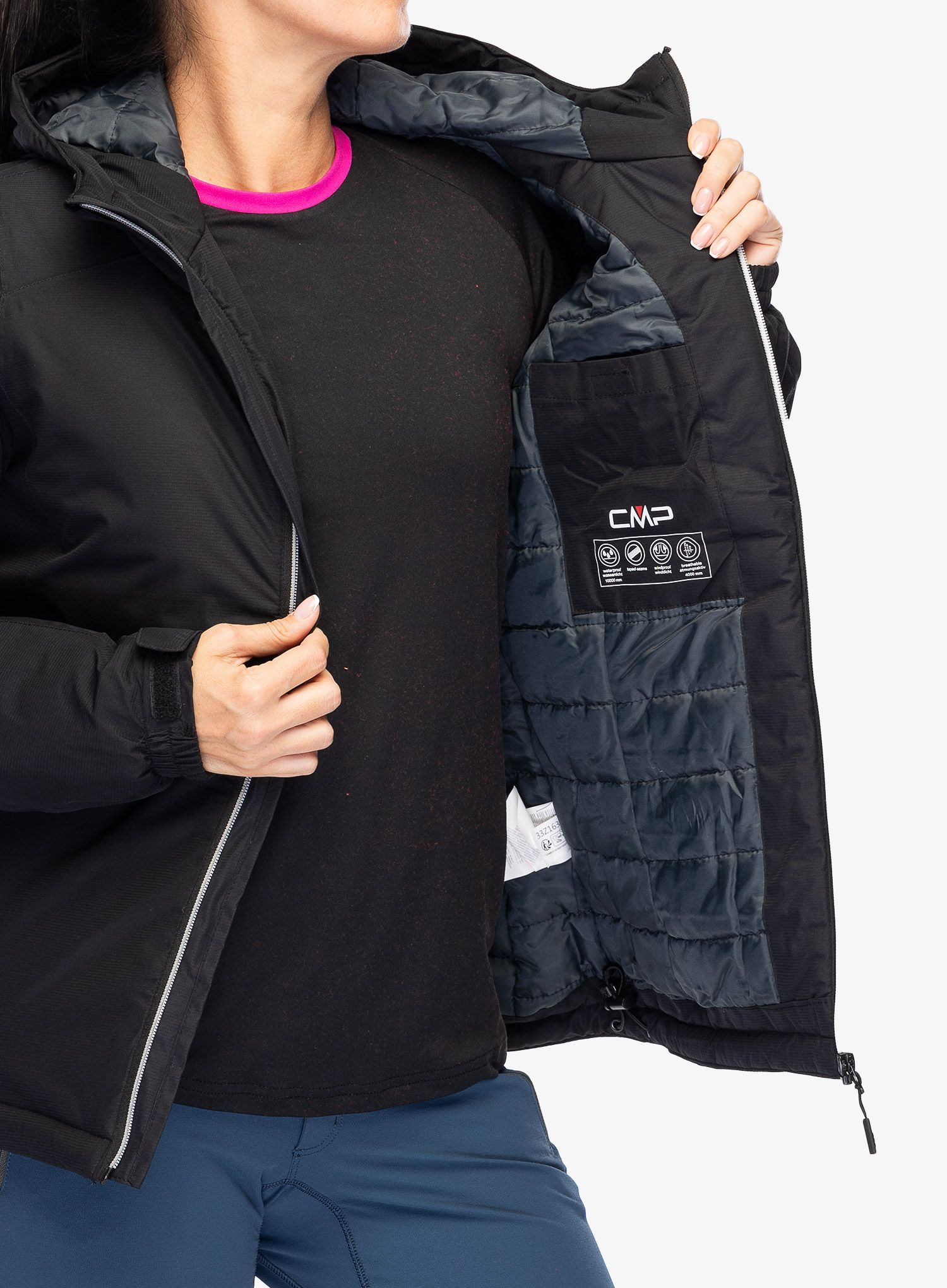 Kurtka ocieplana damska CMP Jacket Fix Hood Teemo - nero