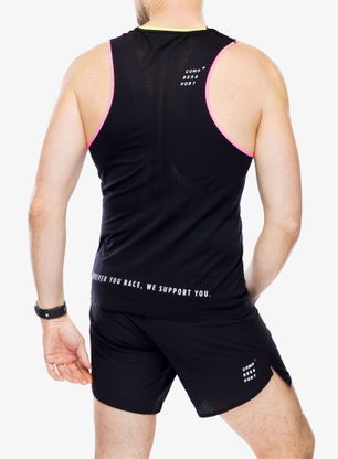 Koszulka do biegania Compressport Pro Racing Singlet - black/safe yellow/neo pink