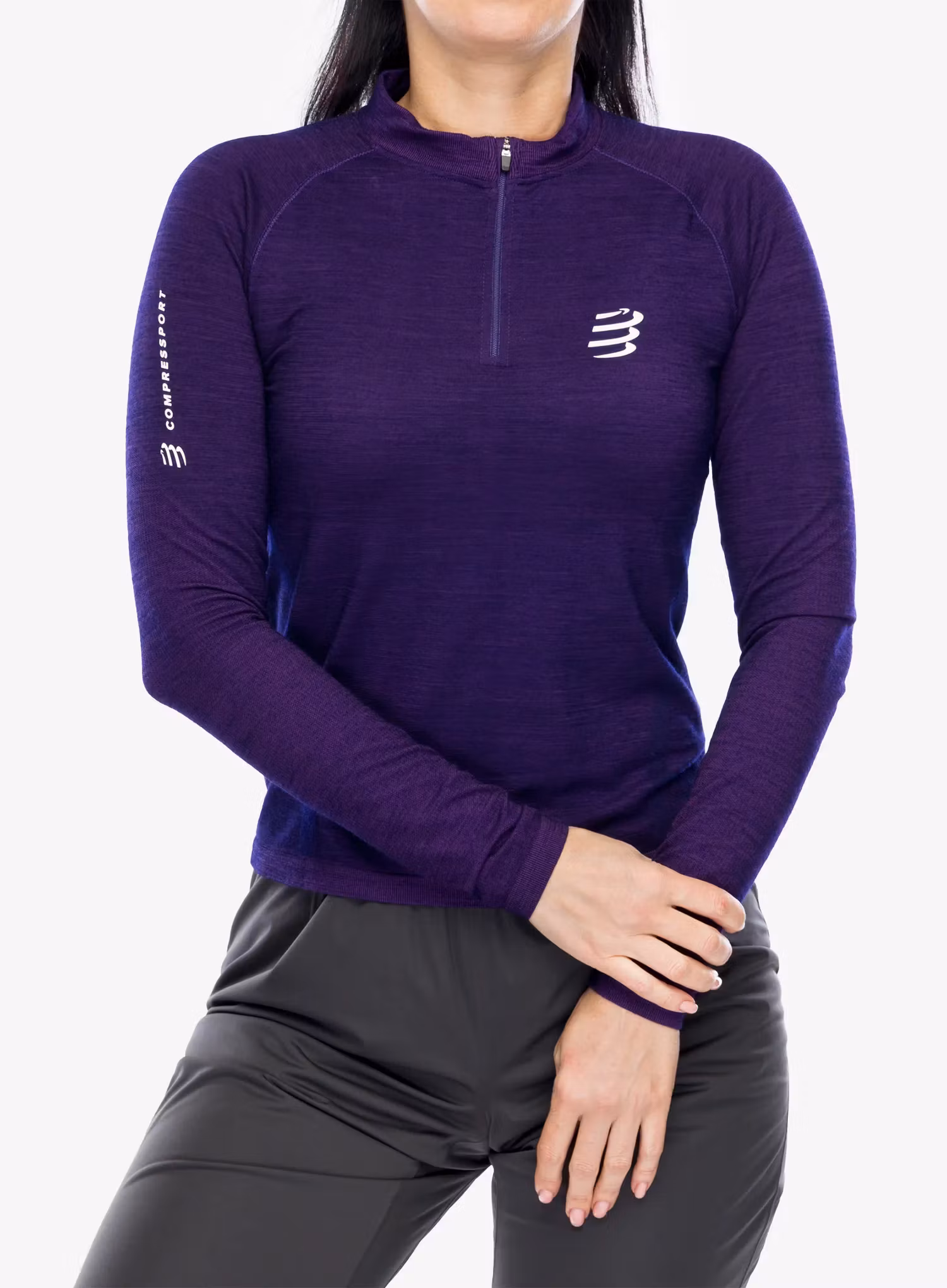 Bluza do biegania damska Compressport Trail HZ LS Tshirt W - purple