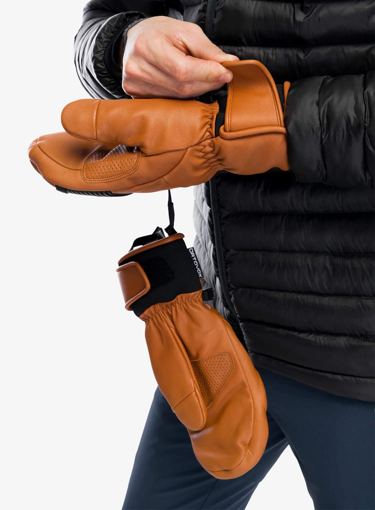 Łapawice Ortovox Full Leather Mitten - bristle brown