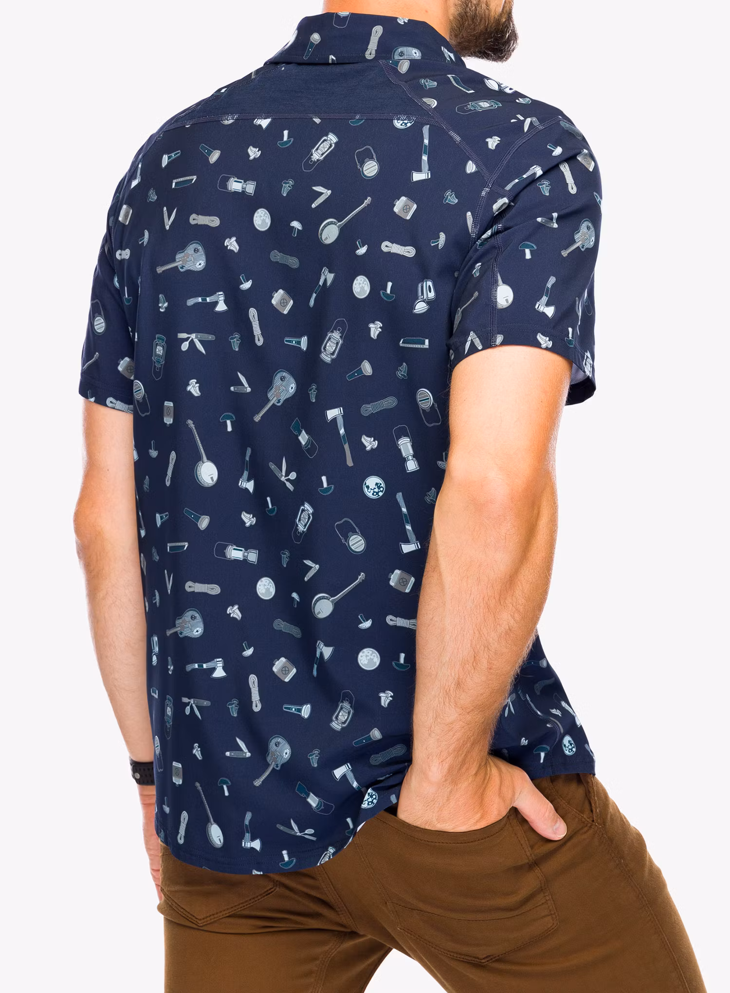 Koszula podróżnicza Smartwool Printed Short Sleeve Button Down - deep navy