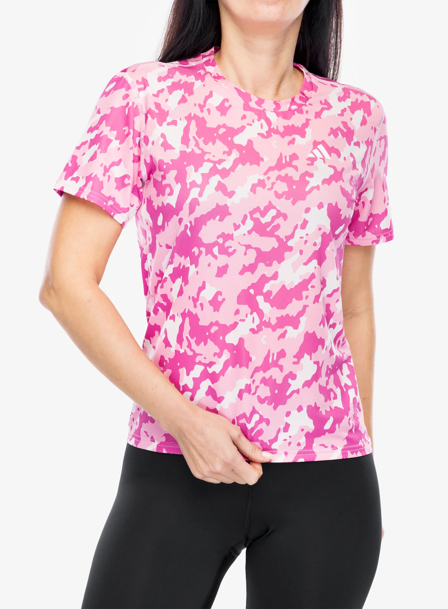 Koszulka do biegania damska adidas Own The Run Camo Running Tee - clear pink