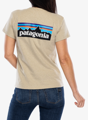 Koszulka z nadrukiem damska Patagonia P-6 Logo Responsibili-Tee - pumice