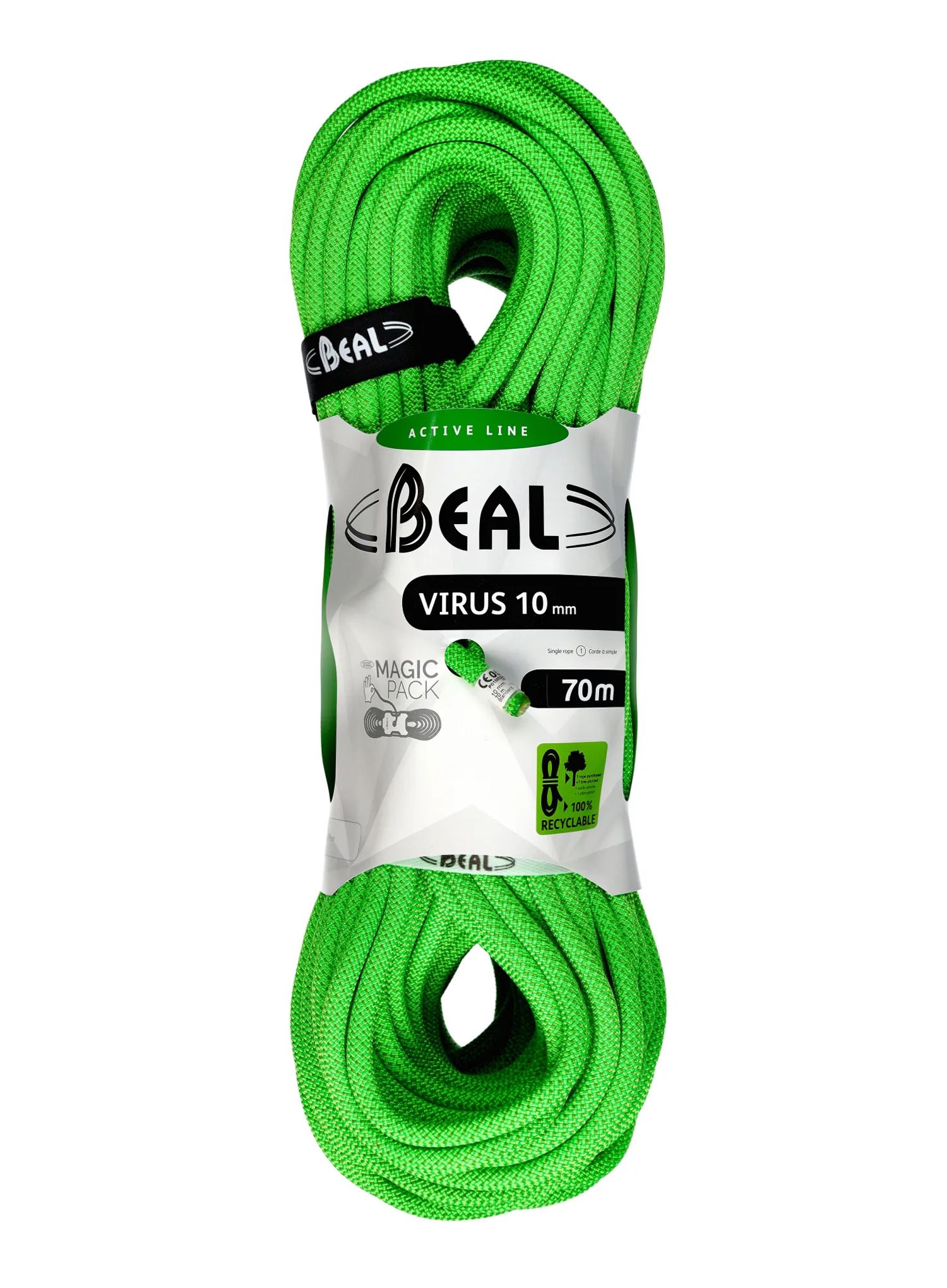 Dynamické lano Beal Virus 10 mm 70 m - solid green