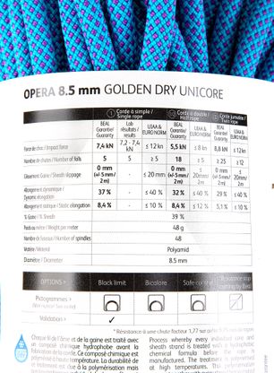 Lina wspinaczkowa Beal Opera 8,5 mm 50 m Unicore Golden Dry - blue