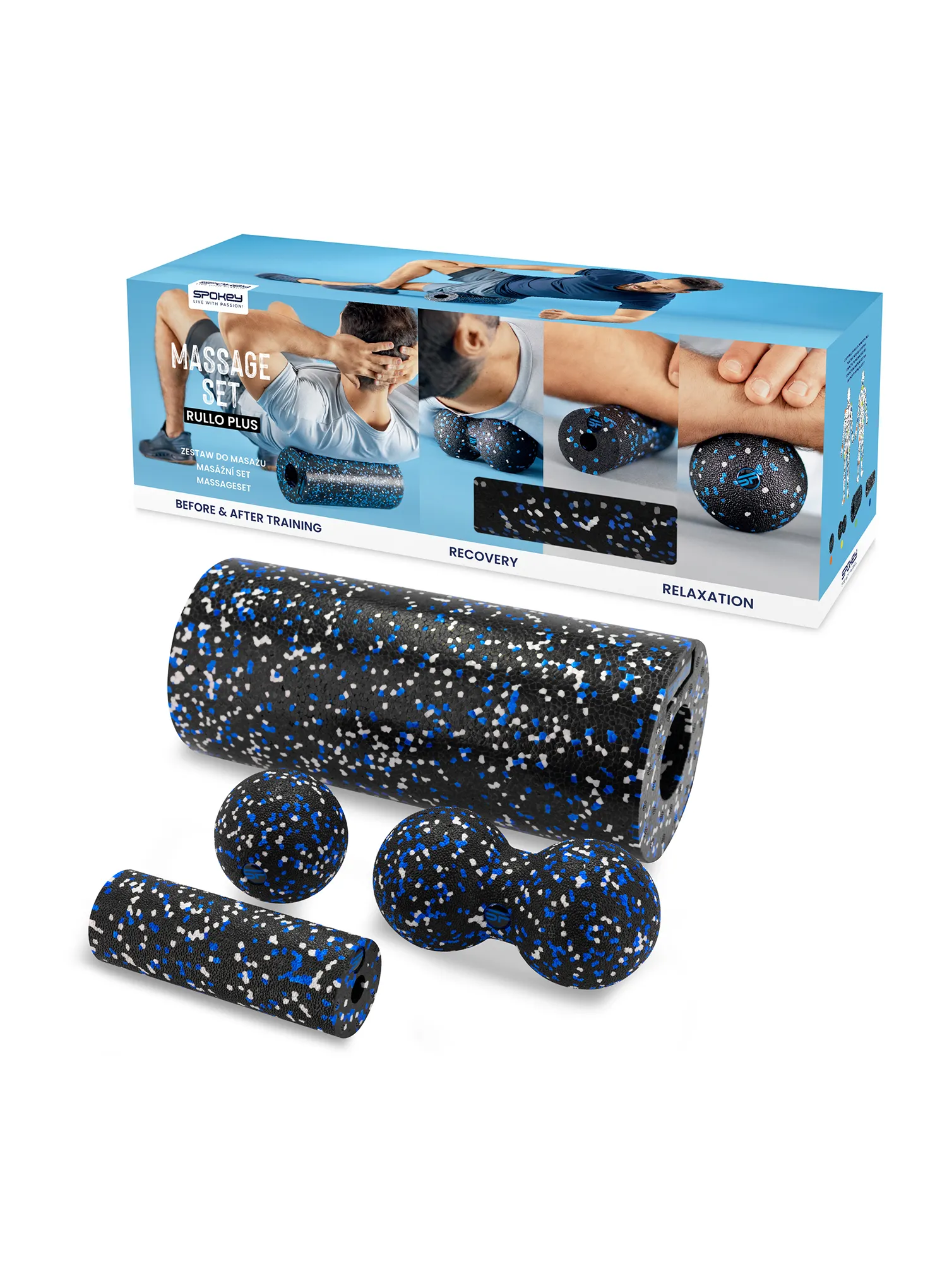 Zestaw do masażu Spokey Rullo Plus Set - black/blue/white